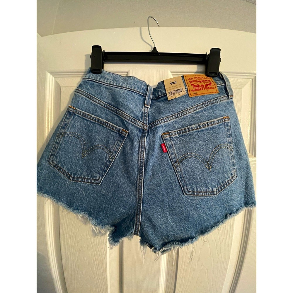 Levi's 501 Original Womens Blue Denim Cut Off Shorts Button Fly 29 56327-0751